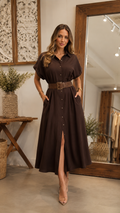 Belted Button-Up Midi Shirt Dress