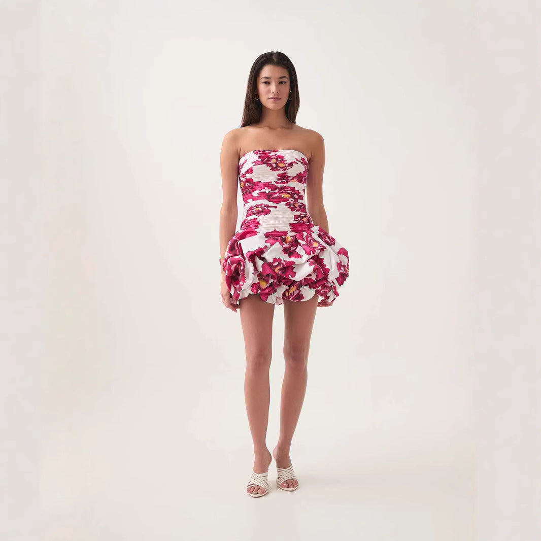 New Style Strapless Pleated Playful Short Dress For Women