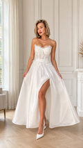 Lace Corset Satin Maxi Dress With High Slit