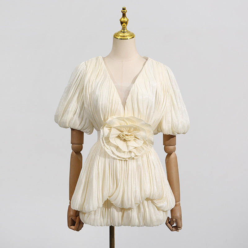Floral Ruffle Patchwork Design Short-Sleeve Tutu Dress