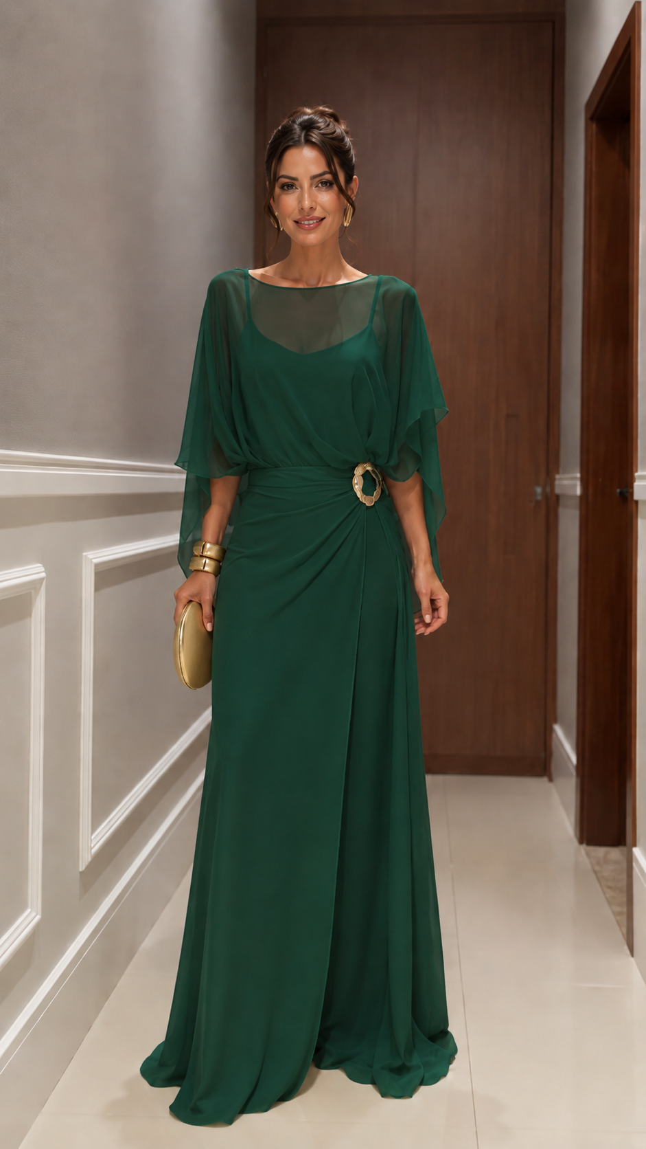 Sheer Cape Sleeve Maxi Dress