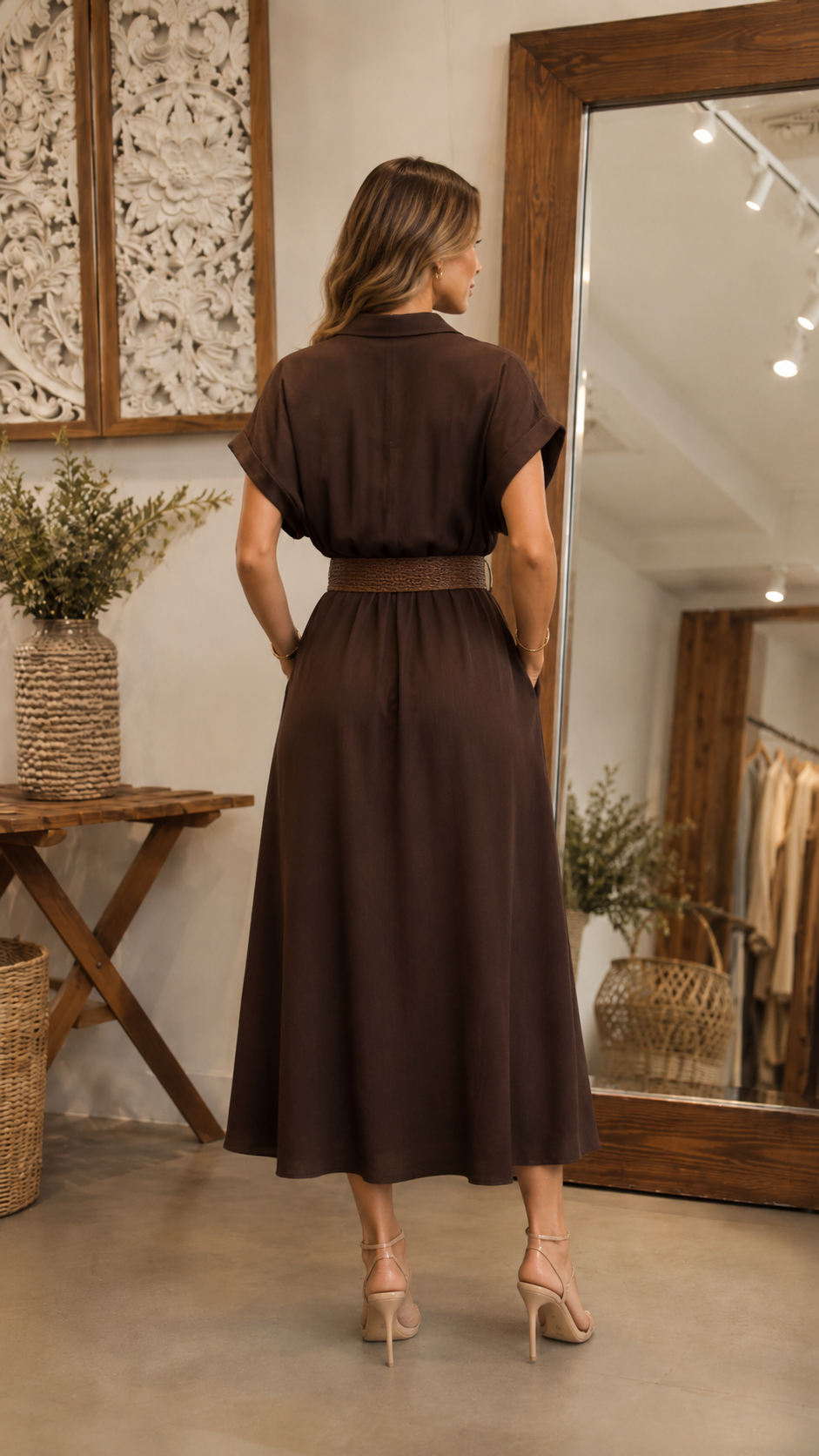 Belted Button-Up Midi Shirt Dress