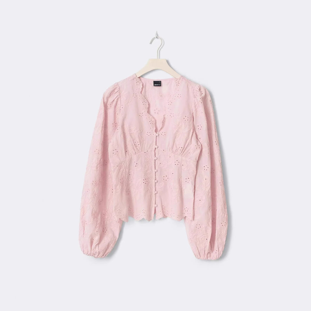 Lace-trimmed Casual Solid-color Women's Shirt