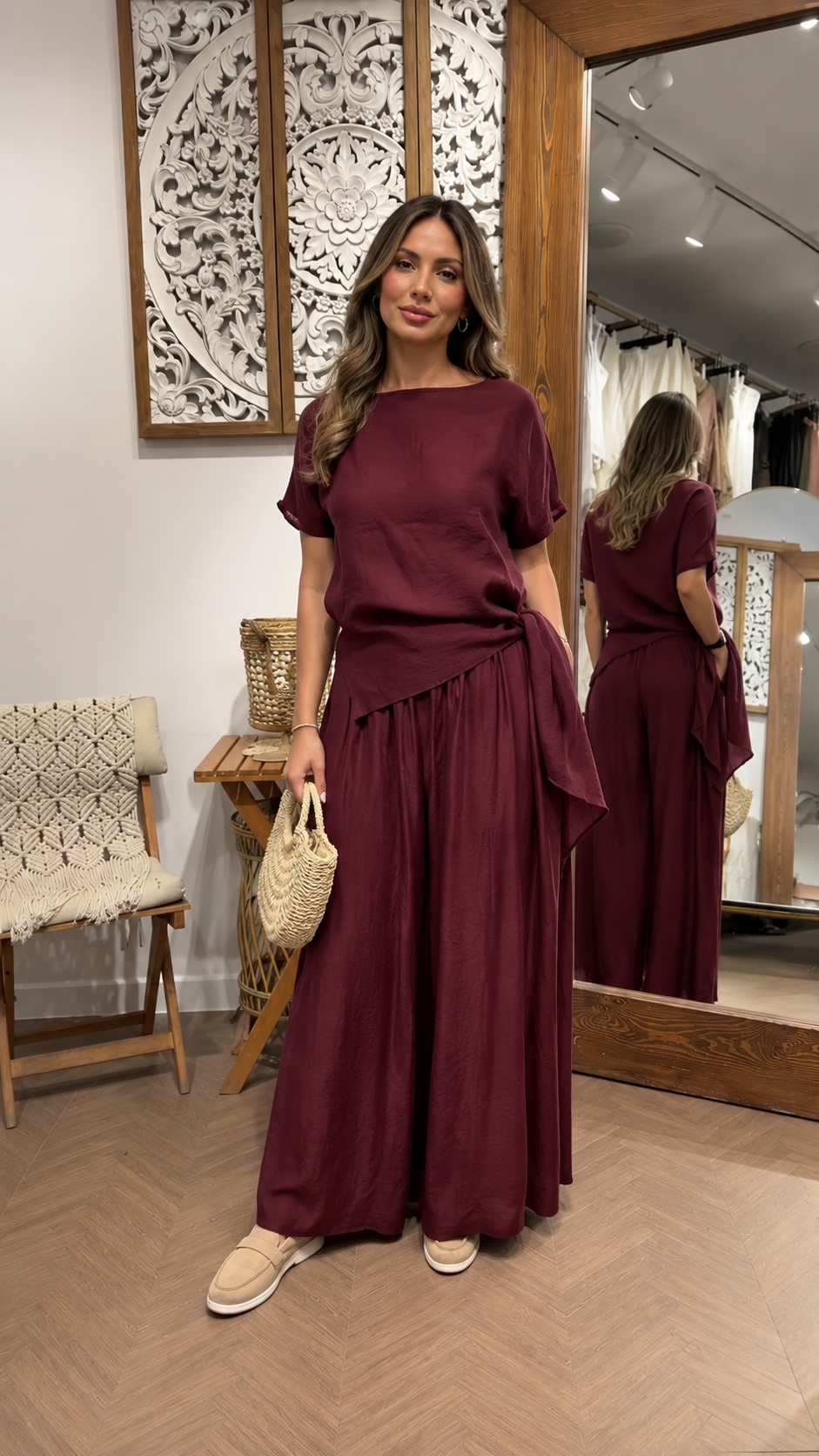 Luna Tie-Front Top & Flowing Wide-Leg Pants Two-Piece Set