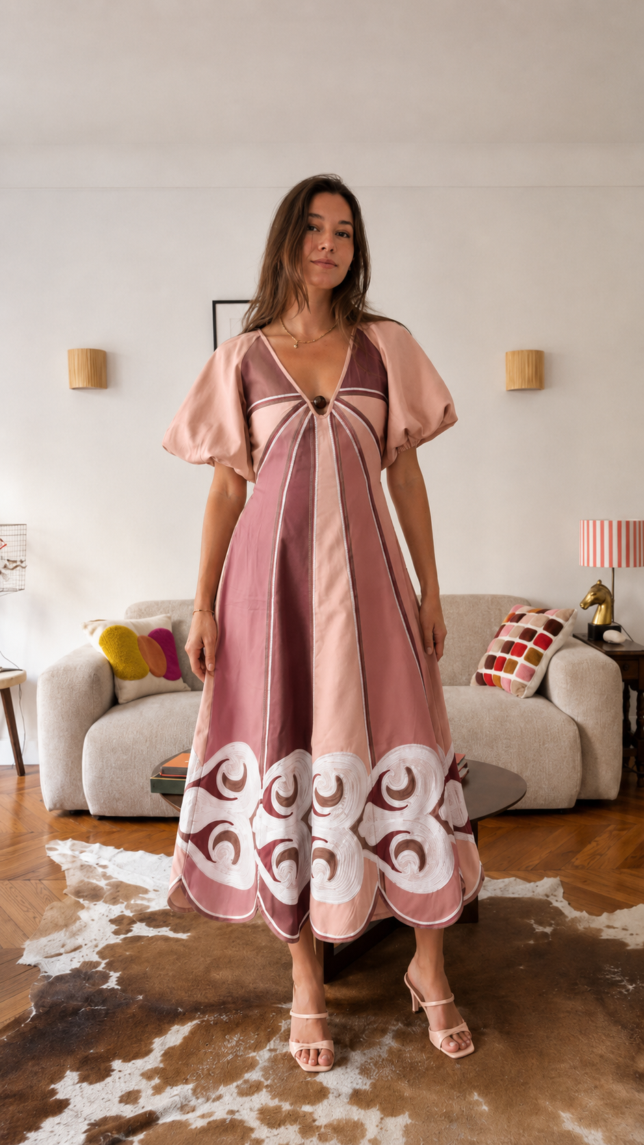 Women's Color Block Embroidered Midi Dress