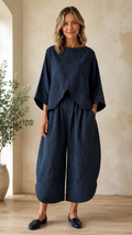 Elegant Textured Two-Piece Top & Wide-Leg Pants Set