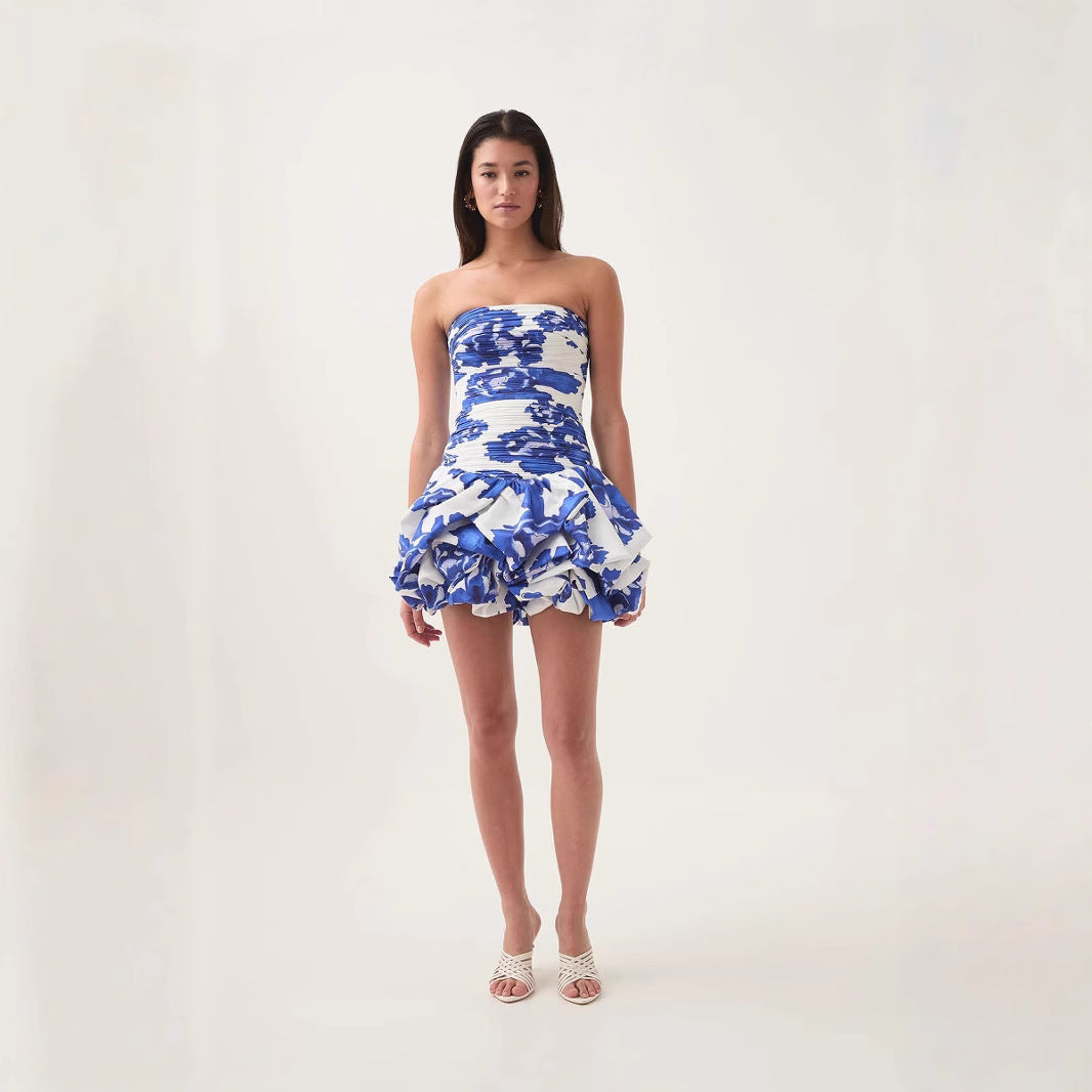 New Style Strapless Pleated Playful Short Dress For Women