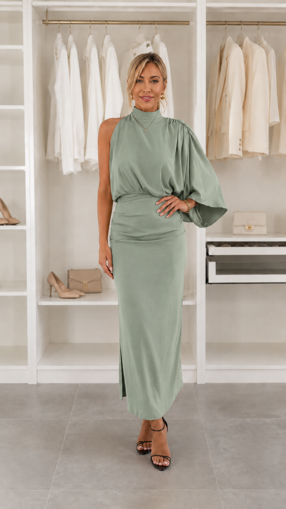 One-Shoulder Draped Maxi Dress