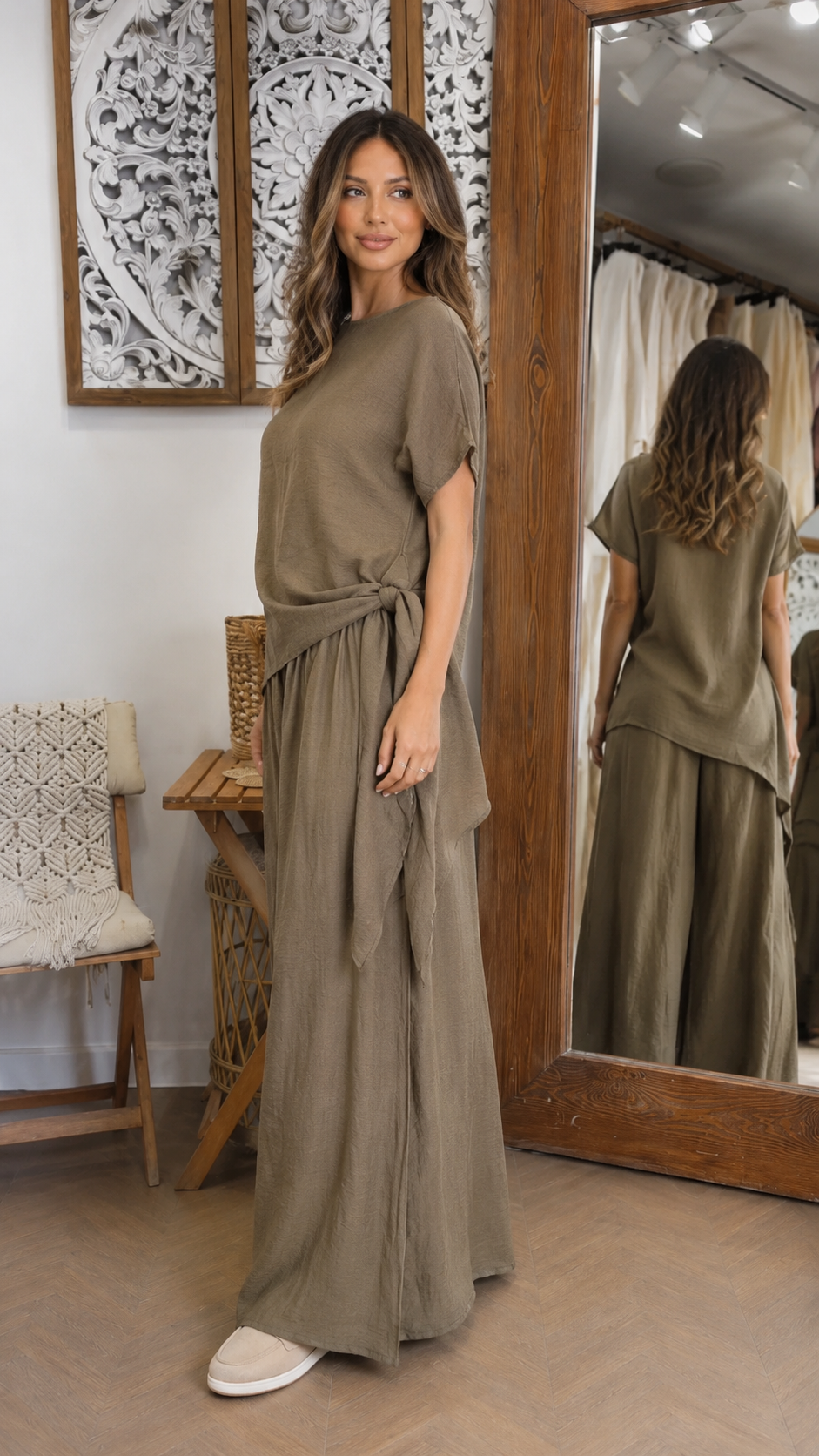 Luna Tie-Front Top & Flowing Wide-Leg Pants Two-Piece Set